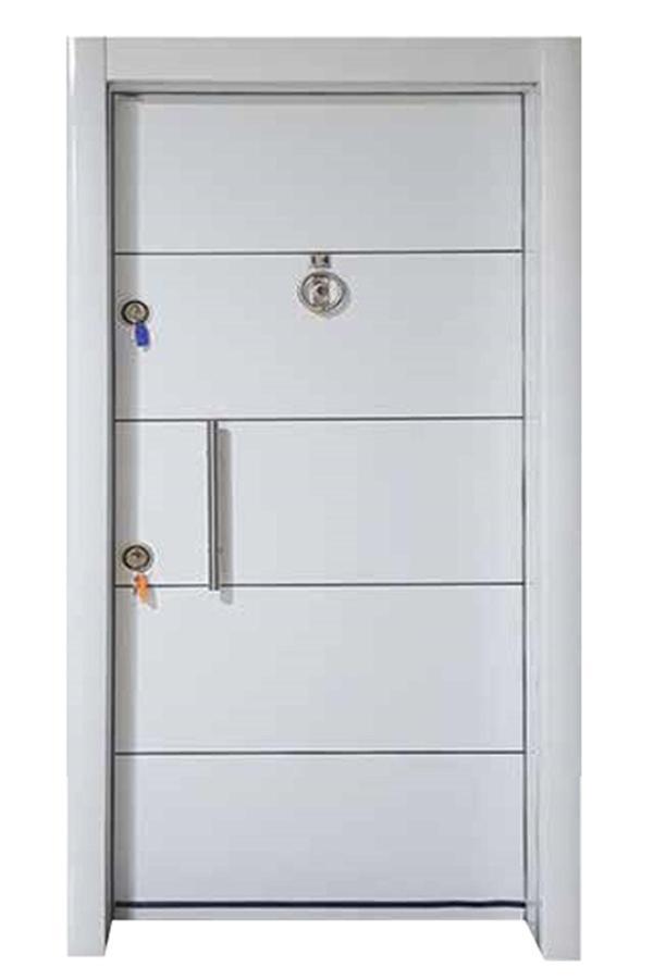 Tezdoor Kompozit Çelik Kapı Kasalı Beyaz Renk Düz Model Tırnaklı Sistem Çelik Kapı Sağ Açılım - Image 1