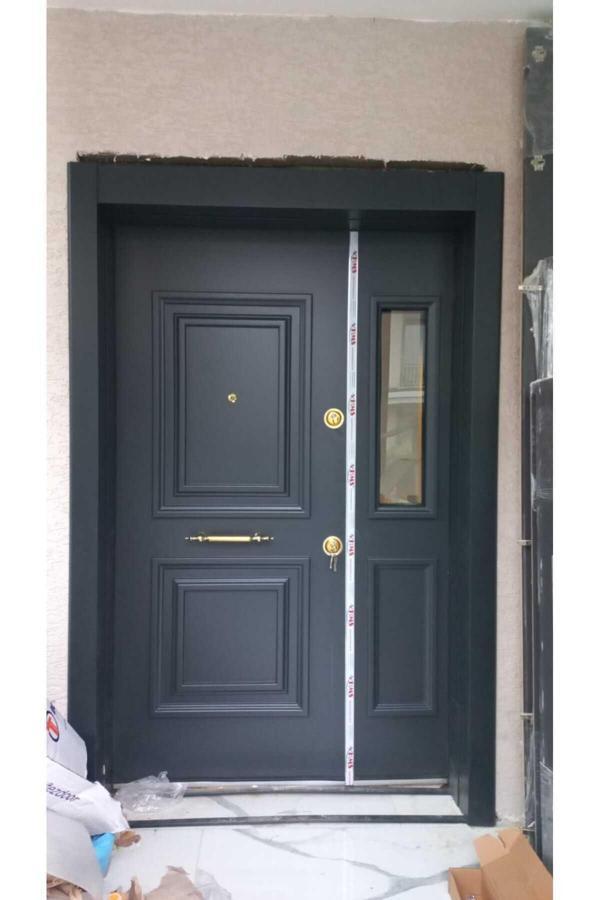 Tezdoor Villa Kapısı Dış Cepheye Dayanıklı Antrasit Renk Lake Boyalı Villa Kapısı - Image 1