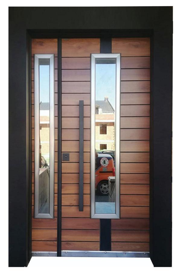 Tezdoor Villa Kapısı, Apartman Giriş Kapısı Siyah Kasalı Saruhan Desen Düz Model Sağ Açılım - Image 1