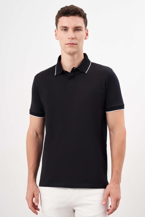  Erkek Siyah Trend Polo Yaka Dynamic Fit T-Shirt - Image 1