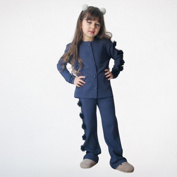 Fırfır Detaylı Kız Çocuk Takımı – Lacivert - Image 1