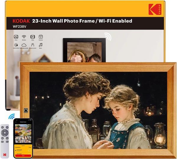 KODAK 23.8 Inc Ahşap WiFi Dijital Fotoğraf Çerçevesi, 1920x1080 FHD IPS Ekran - Image 1