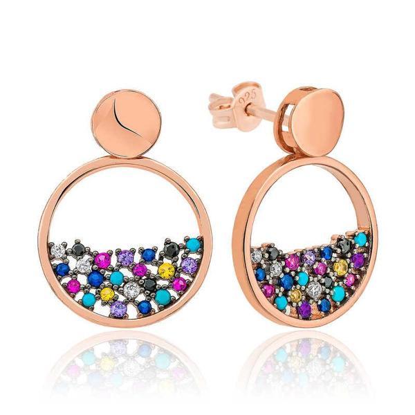 925 Ayar Gümüş Mix Taşlı Çiğ Damlası Bayan Küpe - Image 1