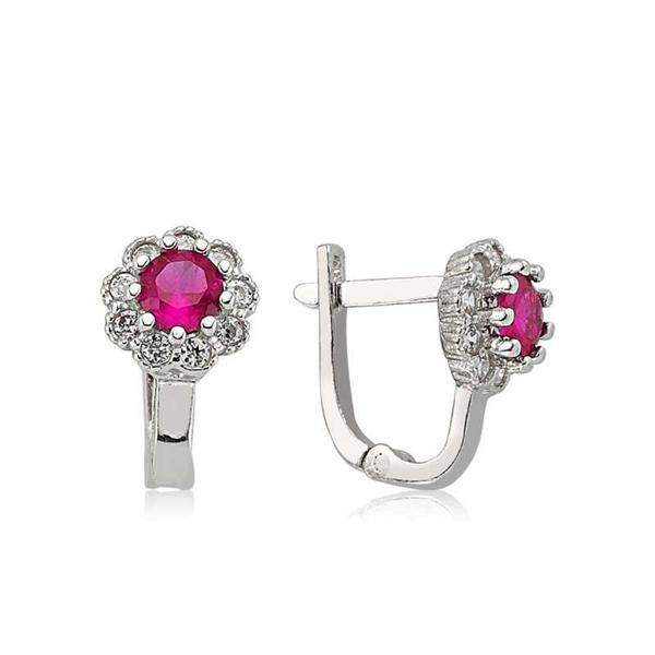 925 Ayar Gümüş Pembe Taşlı Çiçek Küpe - Image 1