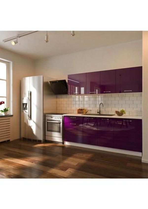 Tdesigno Rana Hazır Mutfak Dolabı 200 Cm – Parlak Mürdüm – Tezgah Dahil - Image 1