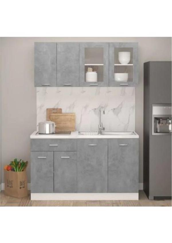 Tdesigno Efsun Mutfak 140 Cm Tezgah Dahil - Beton Görünümlü - Cam Kapak - Image 1
