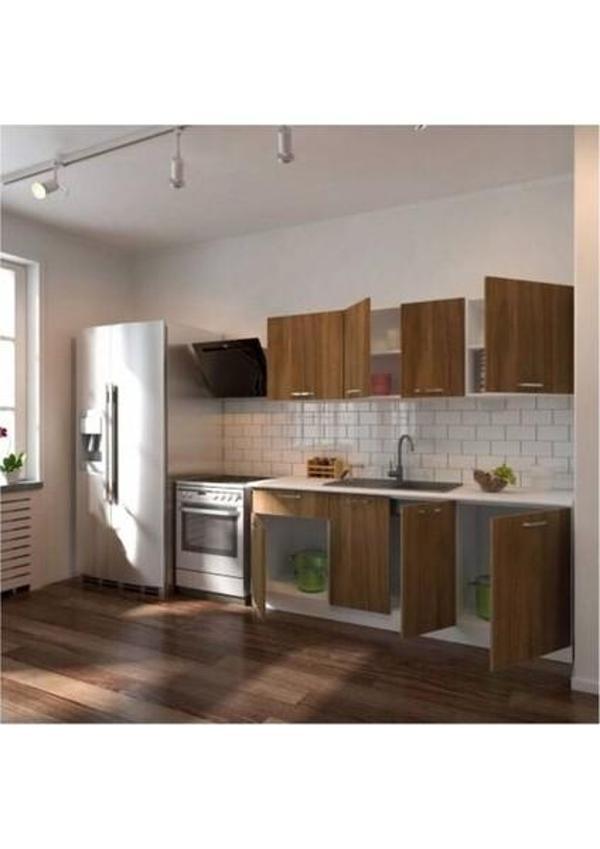 Tdesigno Petek Hazır Mutfak Dolabı - 200 Cm - Ceviz - Tezgah Dahil - Image 1