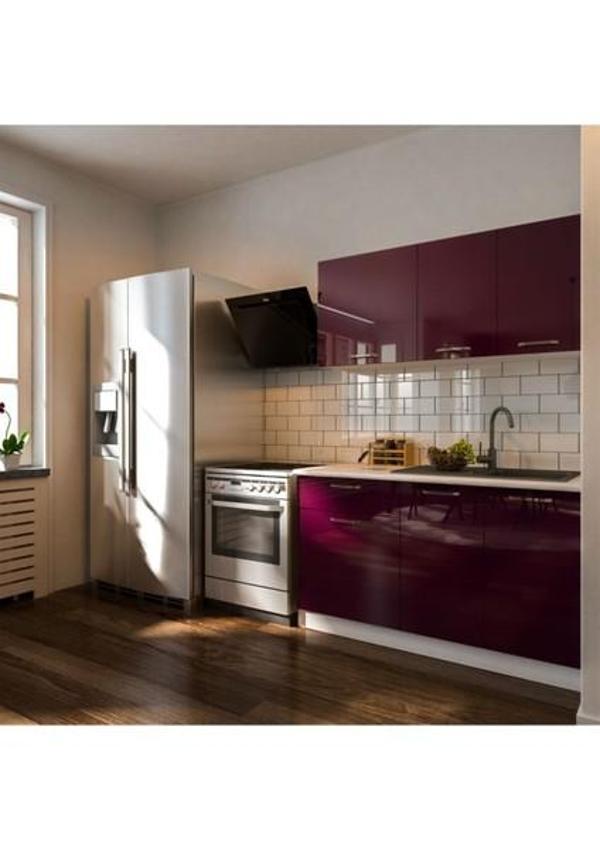 Tdesigno Eylül Hazır Mutfak Dolabı 140 Cm - Parlak Mürdüm - Tezgah Dahil - Image 1