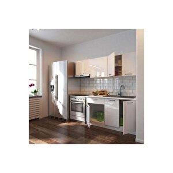 Tdesigno Linda Hazır Mutfak Dolabı 200 Cm Parlak Beyaz – Tezgah Dahil - Image 1