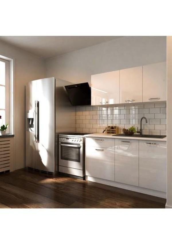 Tdesigno Esin Hazır Mutfak Dolabı 140 Cm - Tezgah Dahil - Parlak Beyaz - Image 1