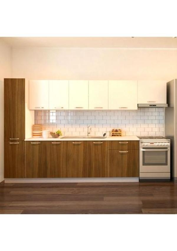 Tdesigno Yaprak Hazır Mutfak Dolabı Kiler Dahil 320cm – Ceviz Ve Beyaz – Tezgah Dahil - Image 1