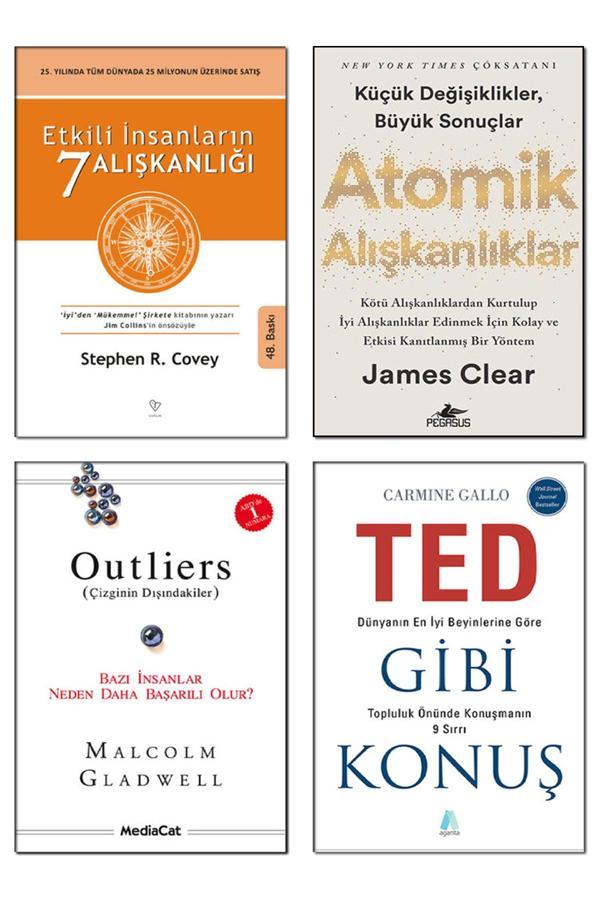 Outliers + Ted Gibi Konuş Carmine Gallo + Etkili İnsanların 7 Alışkanlığı + Atomik Alışkanlıklar - Destek Yayınları - Image 1