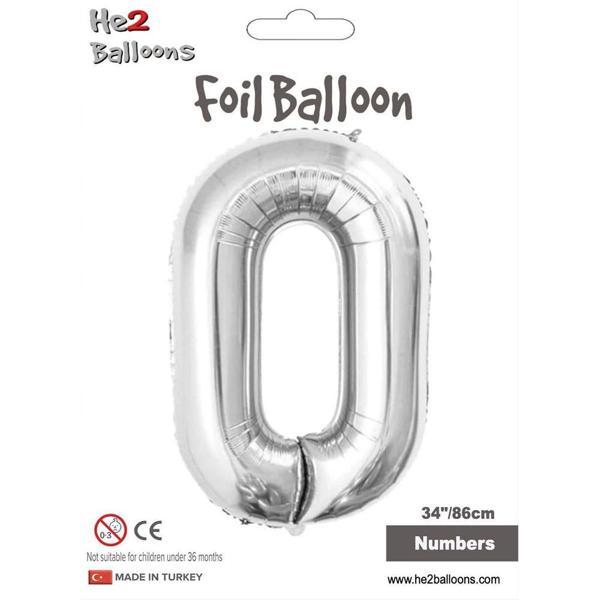 0 Rakam Gümüş Folyo Balon 34" - Image 1