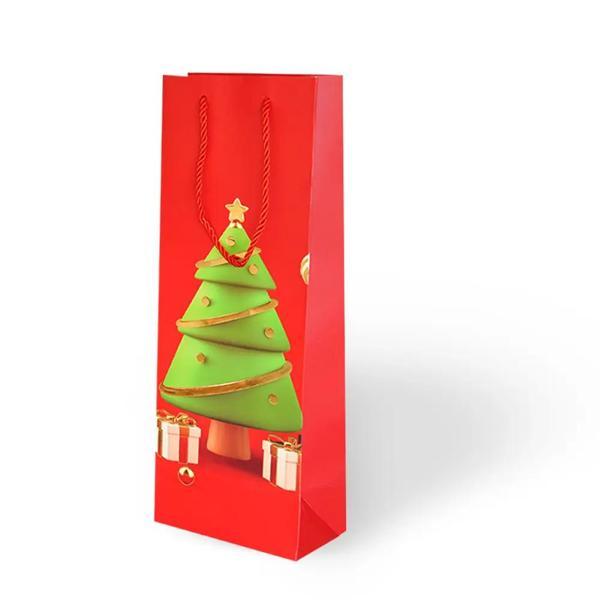 Yılbaşı Varak Baskılı Lüks Karton Çanta 12x35 - Kırmızı - Image 1