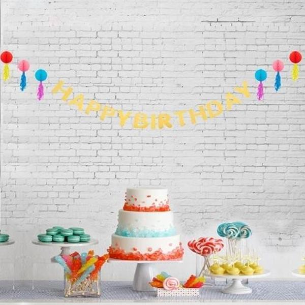 Petekli Kağıt Zincir Süs Püsküllü Happy Birthday - Image 1