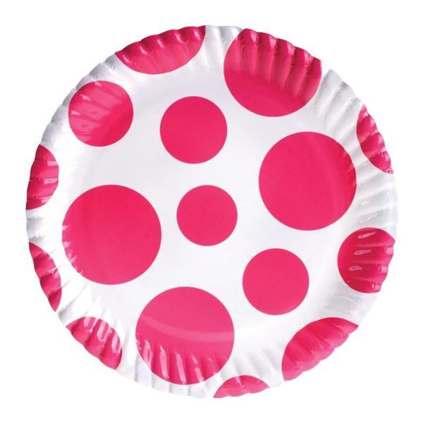 Fuşya Karışık Puantiyeli Karton Tabak 23cm - Image 1