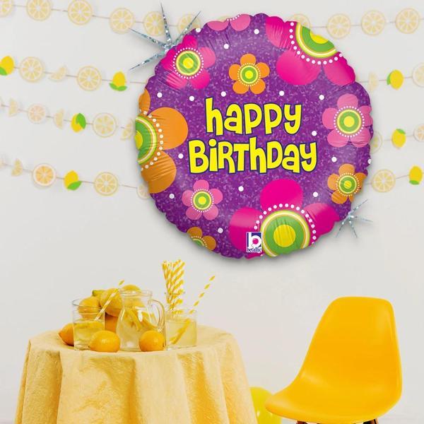 Birthday Flowers Holographic Supertrend Folyo Balon 18" - Image 1