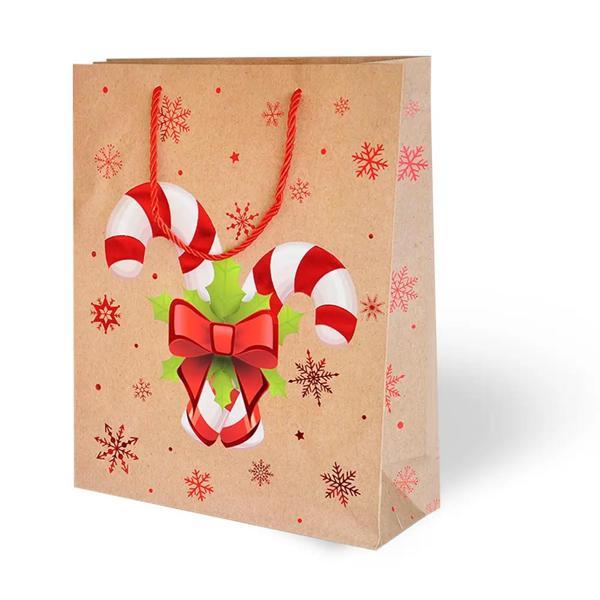 Yılbaşı Varak Baskılı Lüks Karton Çanta 26x32 - Kraft - Image 1