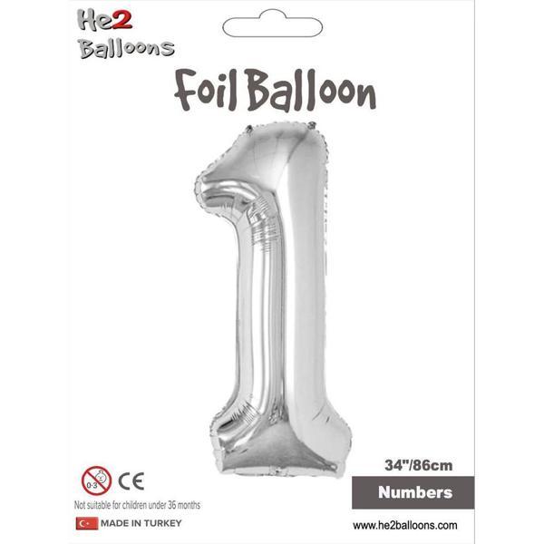 1 Rakam Gümüş Folyo Balon 34" - Image 1