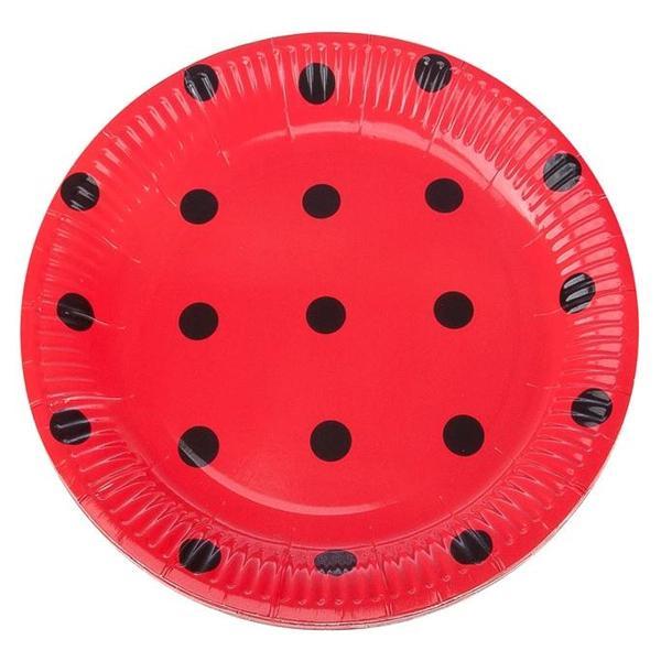 Siyah Puantiyeli Kırmızı Karton Tabak - Image 1