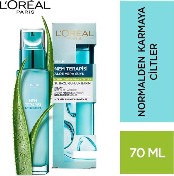 L'Oréal Paris Nem Terapisi Aloe Vera Suyu, Nemlendirici ve Ferahlık Etkili Krem, Normalden Karmaya Ciltler 70 ml - Image 1