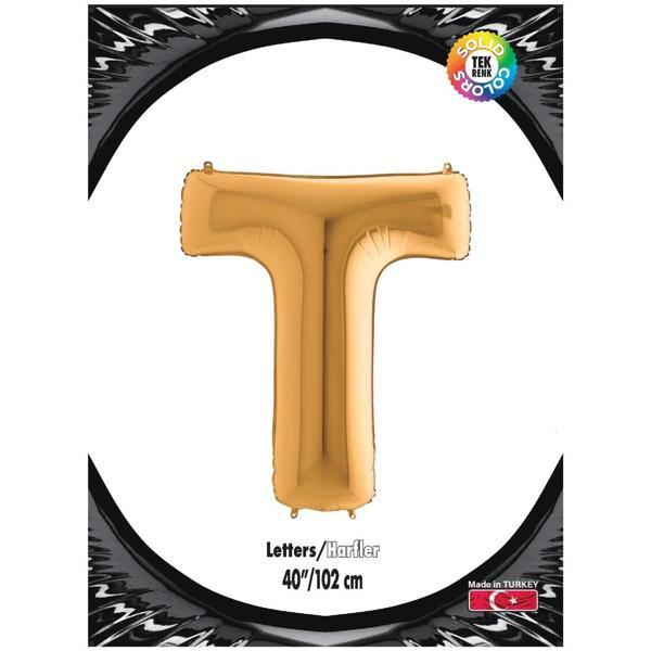 T Harf Altın Folyo Balon 40" - Image 1