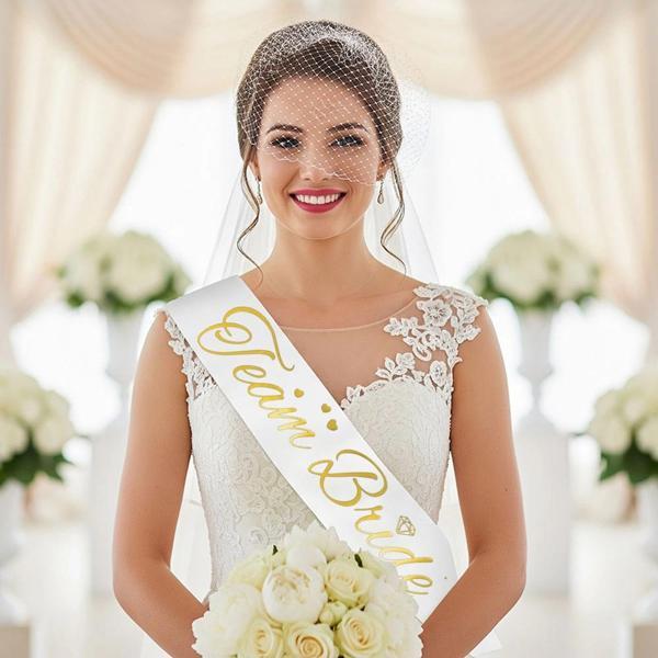 Team Bride Baskılı Varaklı Lüks Kuşak -Altın- - Image 1