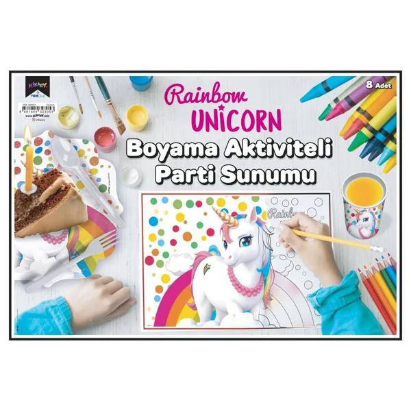 Rainbow Unicorn Boyama Aktiviteli Parti Sunumu 8li - Image 1