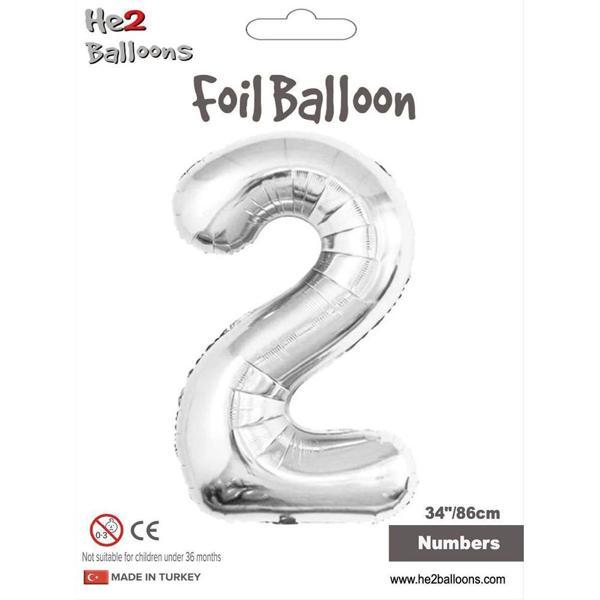 2 Rakam Gümüş Folyo Balon 34" - Image 1