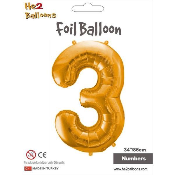 3 Rakam Altın Folyo Balon 34" - Image 1
