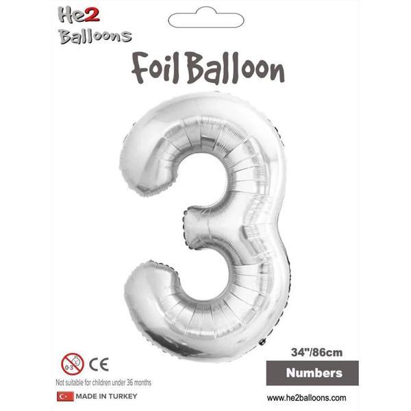 3 Rakam Gümüş Folyo Balon 34" - Image 1