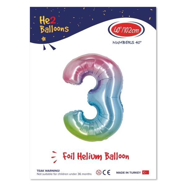 3 Rakam Rainbow Folyo Balon 40" - Image 1
