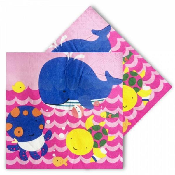 Neşeli Balıklar Pembe Kağıt Peçete - Image 1