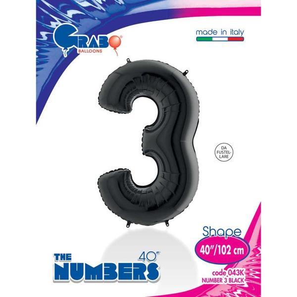 3 Rakam Supertrend Siyah Folyo Balon 40" - Image 1