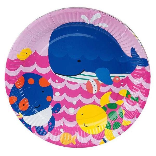 Neşeli Balıklar Pembe Karton Tabak 23cm - Image 1