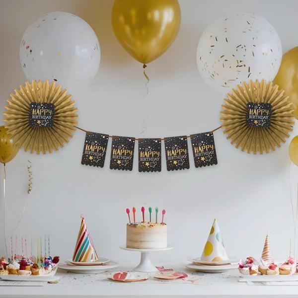 Happy Birthday Altın Yelpaze Süs Seti - Image 1