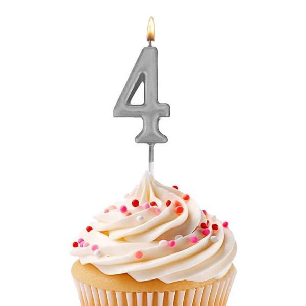 4 Rakam Gümüş Çubuk Mum 7cm - Image 1