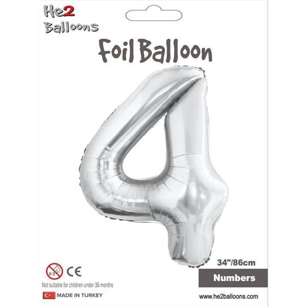 4 Rakam Gümüş Folyo Balon 34" - Image 1