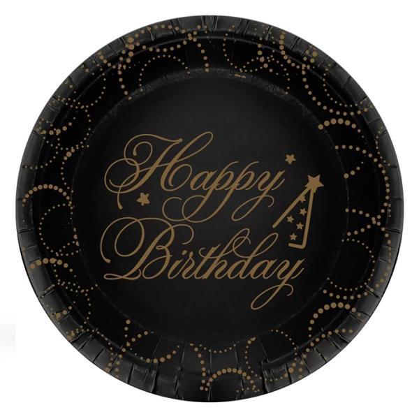 Happy Birthday Elegant Siyah Karton Tabak 23cm - Image 1