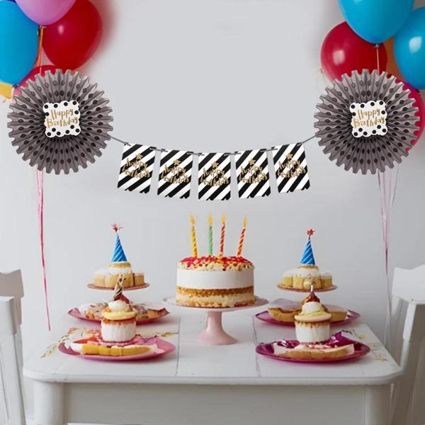 Happy Birthday Gümüş Yelpaze Süs Seti - Image 1