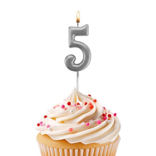 5 Rakam Gümüş Çubuk Mum 7cm - Image 1