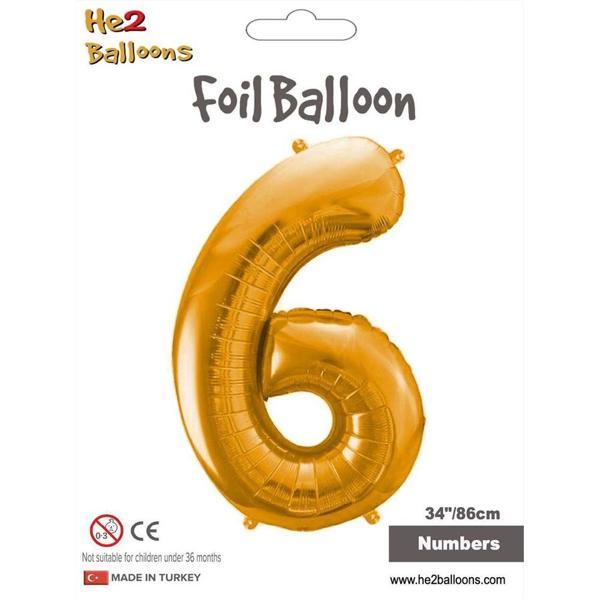 6 Rakam Altın Folyo Balon 34" - Image 1