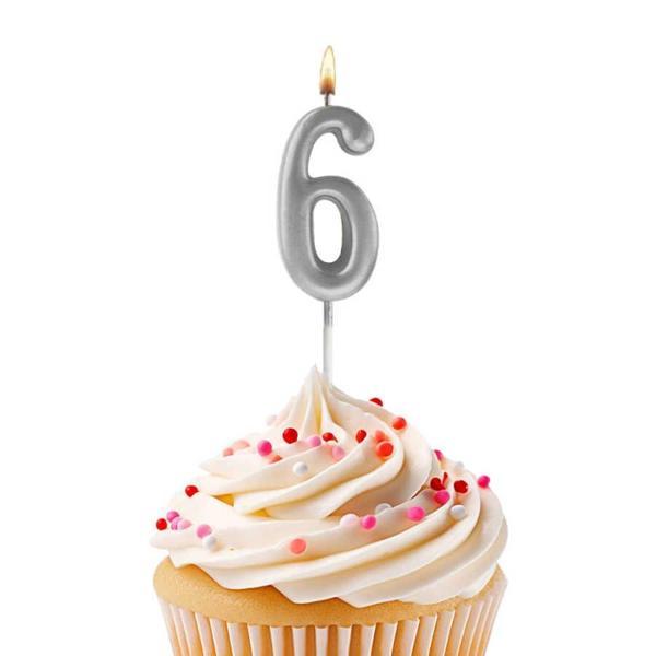 6 Rakam Gümüş Çubuk Mum 7cm - Image 1