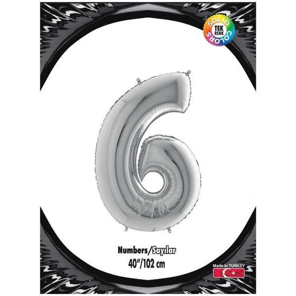 6 Rakam Gümüş Folyo Balon 40" - Image 1