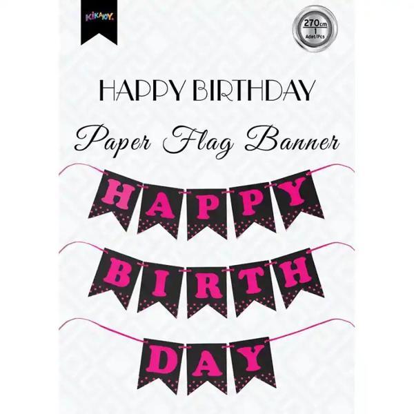 Happy Birthday Siyah Zemin Fuşya Harf Afiş - Image 1