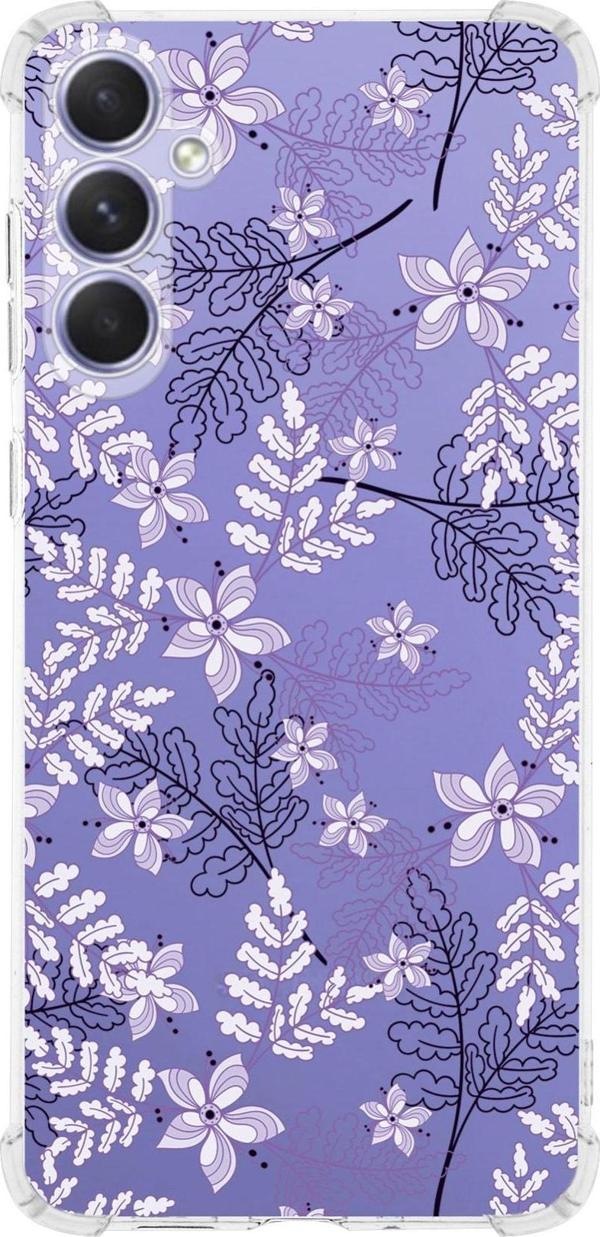 Printify Samsung Galaxy A54 Uyumlu Köşe Korumalı Antişok Kapak Floral Lila Tasarımlı Şeffaf Silikon Kılıf - Image 1