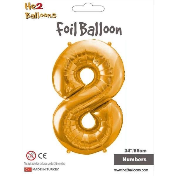 8 Rakam Altın Folyo Balon 34" - Image 1