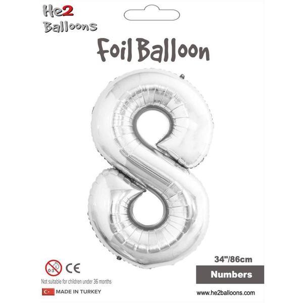8 Rakam Gümüş Folyo Balon 34" - Image 1