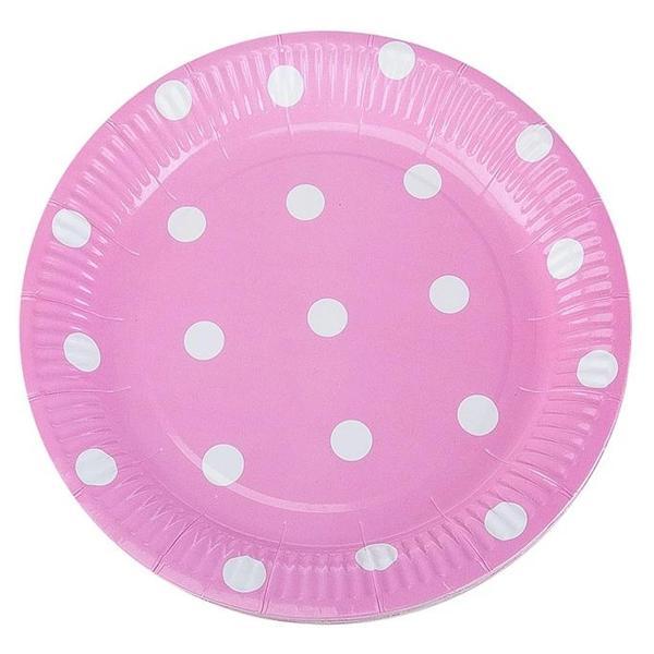 Beyaz Puantiyeli Pembe Karton Tabak - Image 1