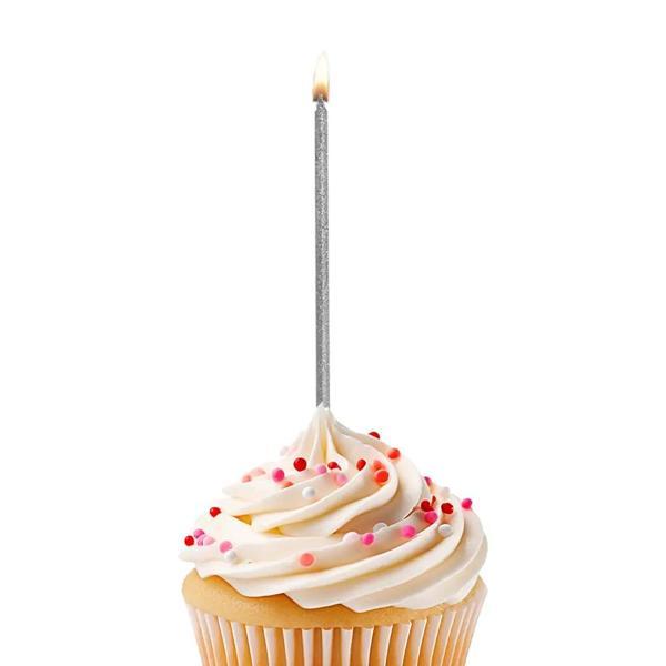 Simli Gümüş Doğum Günü Mumu - Image 1